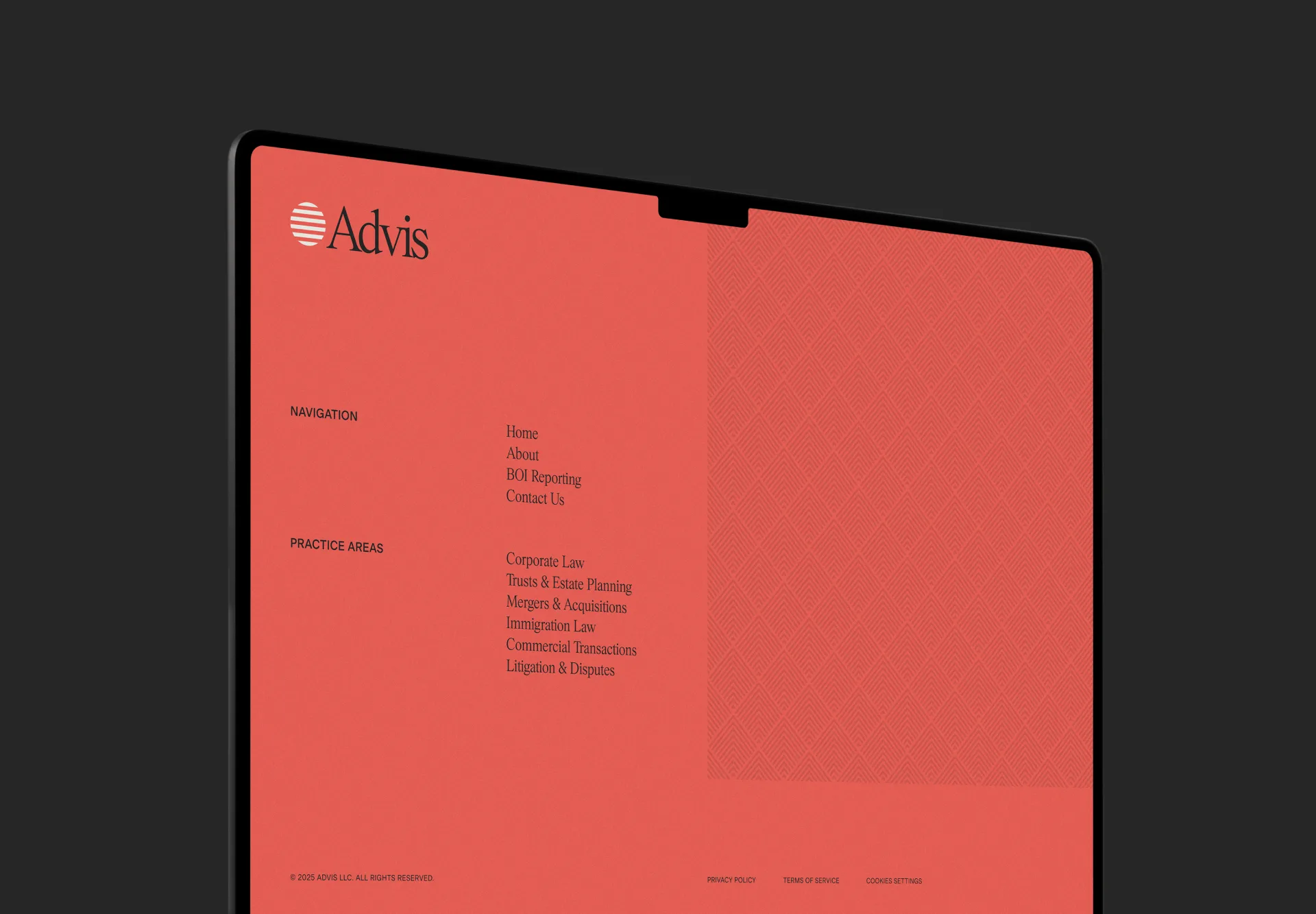 Advis website and brand applied across marketing pages