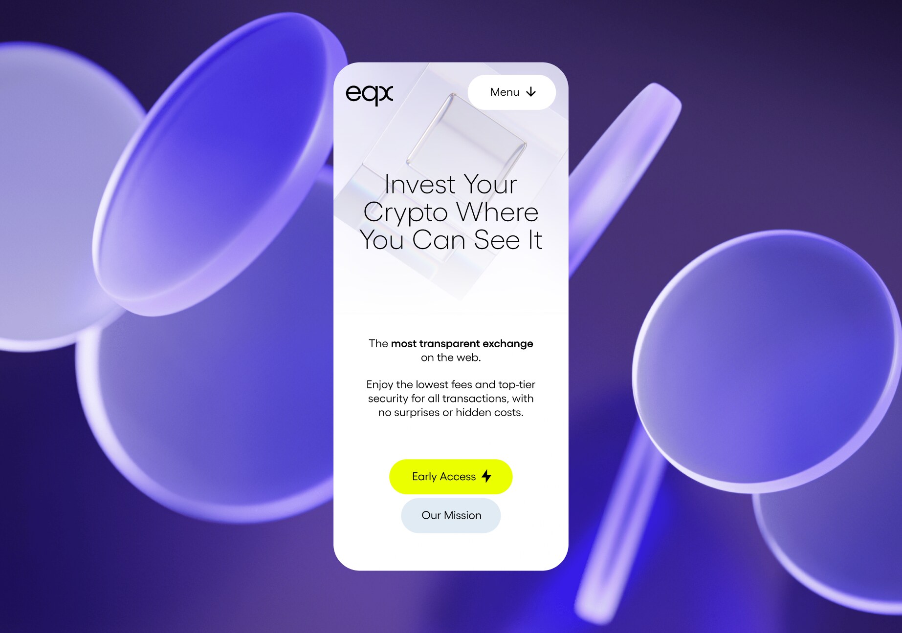 EQX website homepage for the crypto exchange