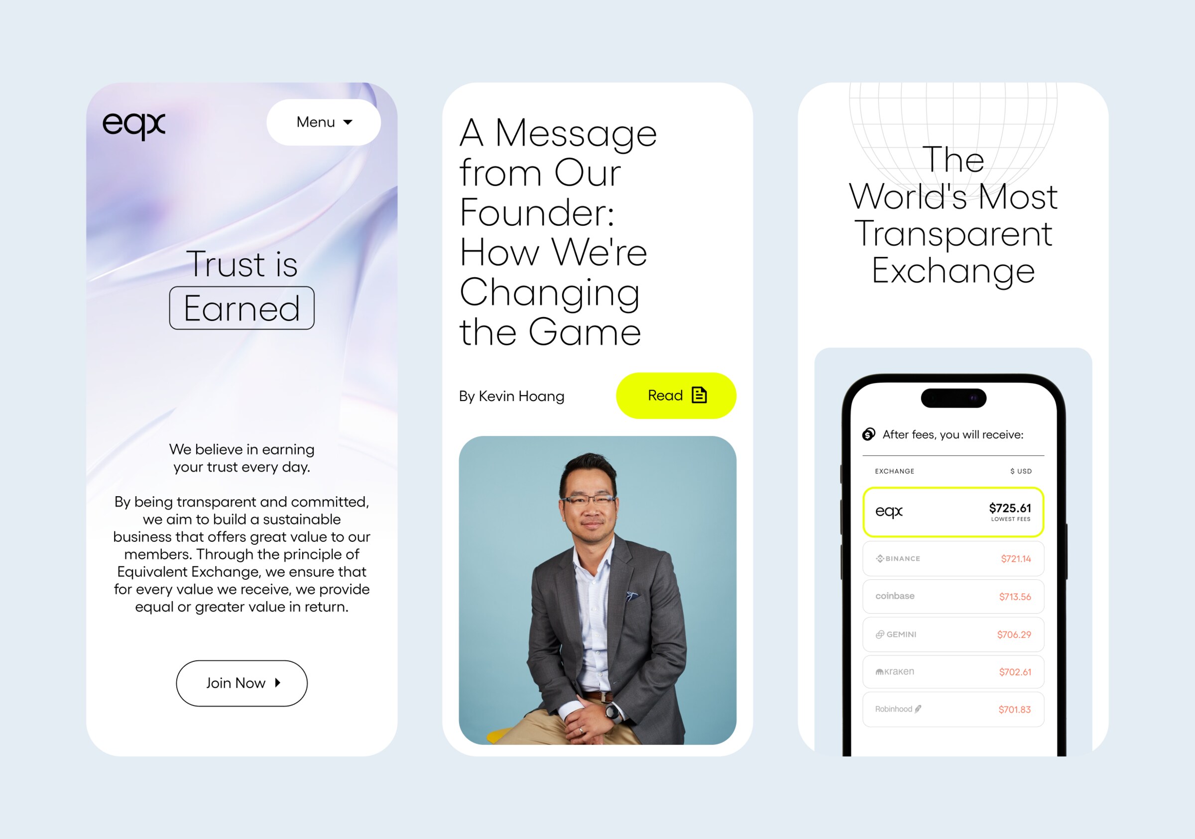 EQX brand identity — name, clean logo and cohesive visual system
