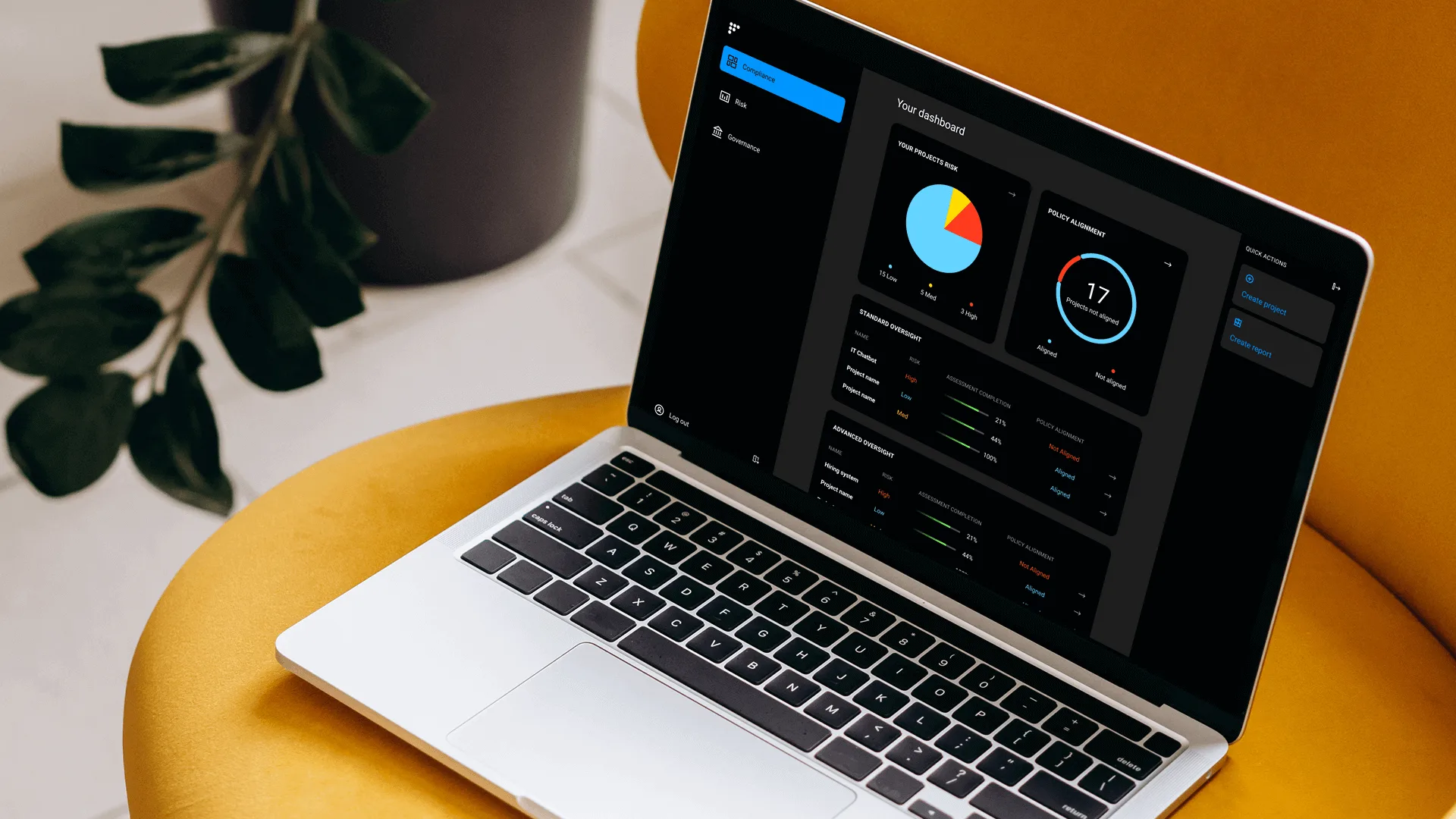 FairlyAI pitch-deck slides explaining the governance platform
