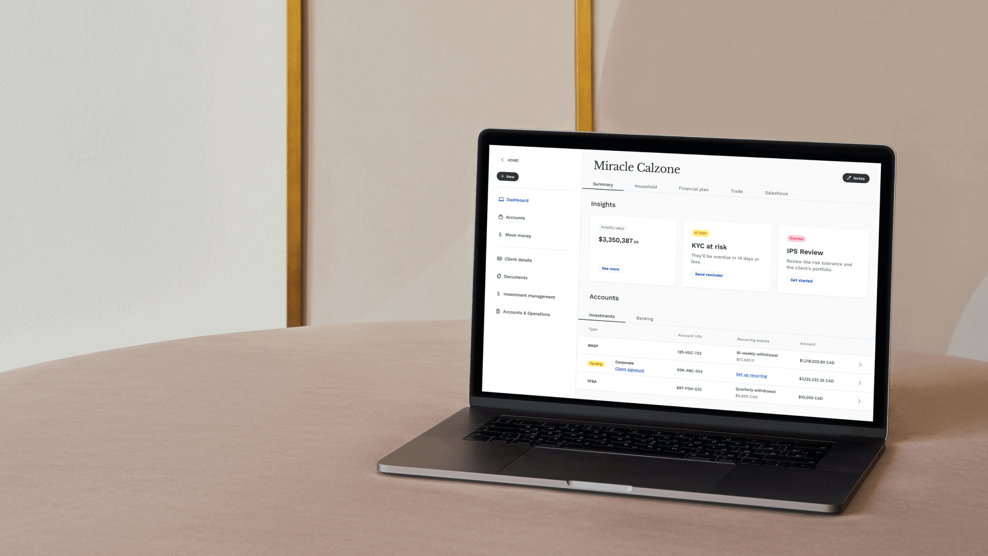 Purpose Investments advisory web-app interface