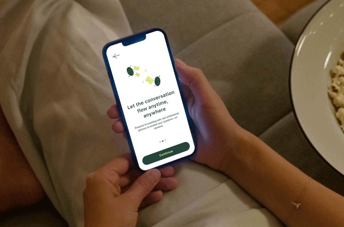 The Advice Company app screens from discovery and strategy work