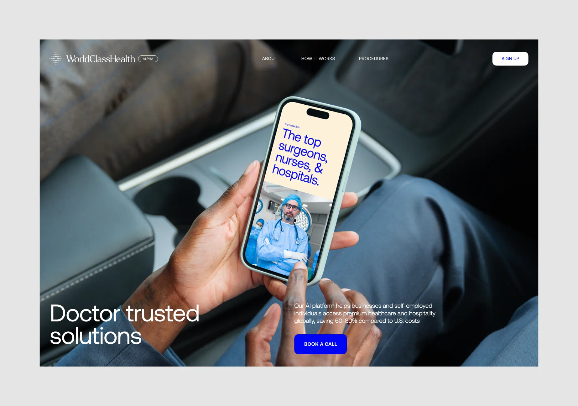 World Class Health app screens connecting members to top hospitals worldwide